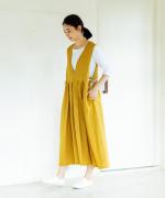 【ラストワン！】フレンチリネンキャンバス フロントタック ワンピース